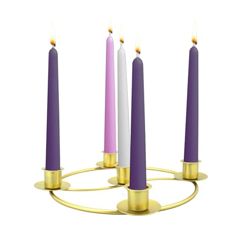 Gold Metal Advent Wreath Candle Holder Ring - Fits 5 Taper Candles