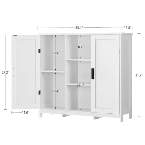 2-Door Storage Cabinet with Adjustable Shelves, White Buffet Sideboard