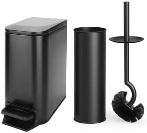 Cesun Toilet Brush Set - Stylish Holder & 1.6 Gallon Trash Can for Bathroom Organization