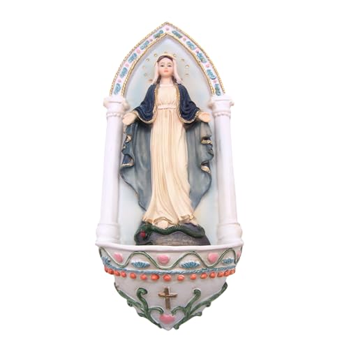 Our Lady of Grace Holy Water Font, 9.25-Inch Hand-Painted Resin Wall Decor
