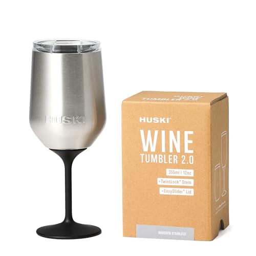 Huski Wine Tumbler 2.0 Brushed Stainless Steel 12oz | Award-Winning Detachable Stem & Triple Insulation