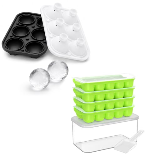 DOQAUS Ice Ball Mold with Built-In Funnel - Large 2-Inch Spherical Ice Cubes for Whiskey & Cocktails