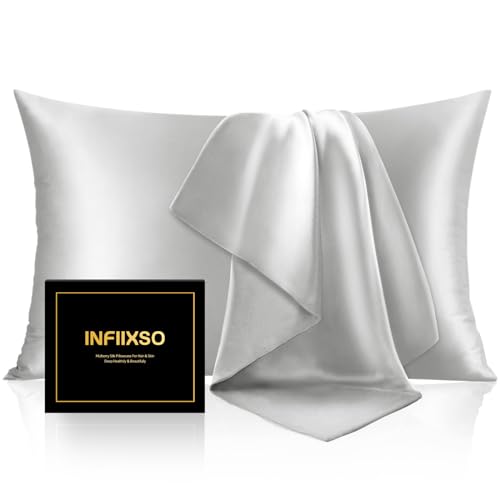 INFIIXSO Mulberry Silk Pillowcase for Hair & Skin - 20"x26" Light Grey
