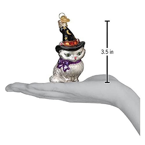 Handcrafted Glass Witch Kitten Christmas Ornament, Holiday Decoration