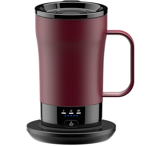 PUSEE Burgundy Self-Heating Coffee Mug 14oz - Rechargeable Smart Temperature Control