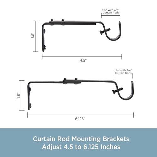 Adjustable Curtain Rod Brackets, 3/4 Inch, Black Finish (2-Pack)