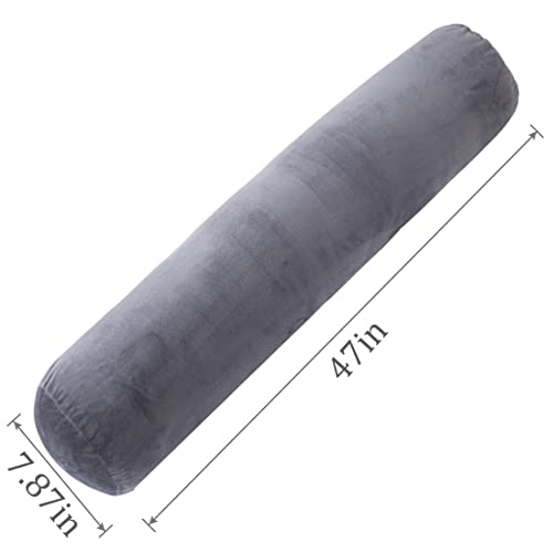 Long Bolster Body Pillow for Adults with Removable Velvet Cover - 47x7.87 Inches, Grey