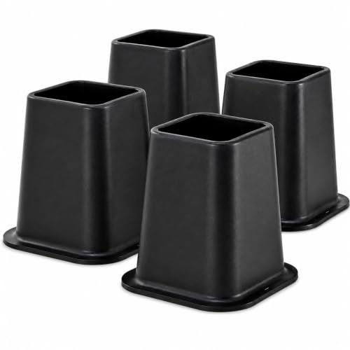 6-Inch Heavy Duty Bed Risers - Set of 4 Black Stackable Furniture Lifts
