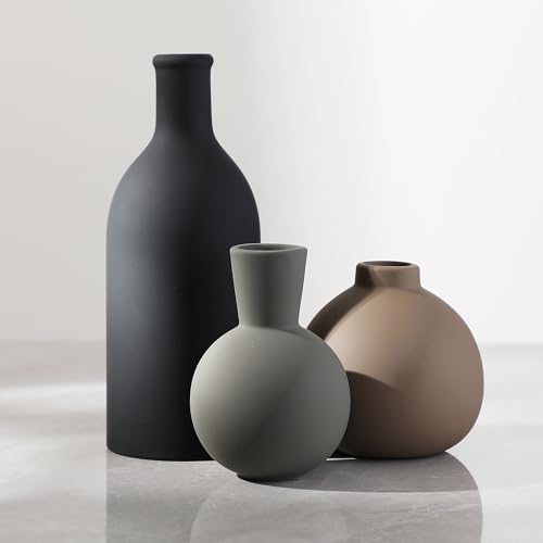 Rustic Ceramic Vase Set of 3 - Farmhouse Pottery Vases for Flowers