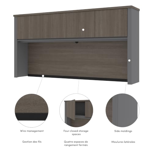 72-Inch Office Desk Hutch with 4 Doors and Wire Management, Bark Grey