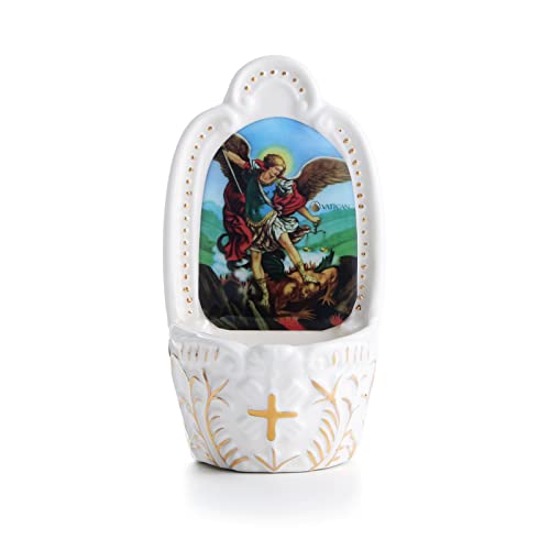 Porcelain Saint Michael Holy Water Font for Wall Hanging or Desk Decor