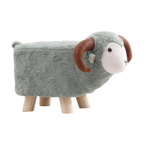 Animal Sheep Footstool Ottoman - Soft Teddy Velvet Kids Stool with Wood Legs