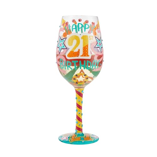 Enesco Designs by Lolita Happy 21st Birthday Hand-Painted Artisan Wine Glass, 15 Ounce, Multicolor