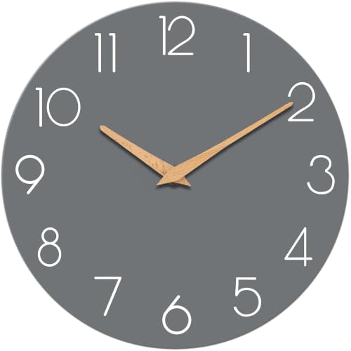 8-Inch Silent Battery Operated Wall Clock, Minimalist Analog Gray Clock