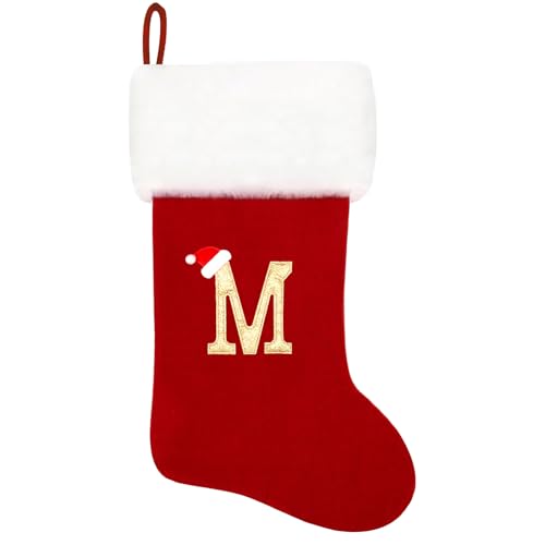 20-Inch Monogram Red Velvet Christmas Stocking with Soft Plush Cuff (Letter M)