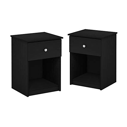 Furinno TIDUR Set of 2 Modern Night Stands with Drawer and Open Shelf, Americano