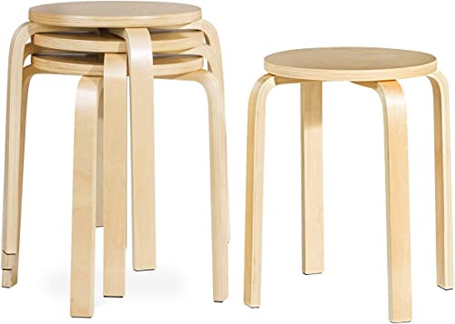 Set of 4 Stackable 18-inch Bentwood Stools, Round Backless Wood Chairs