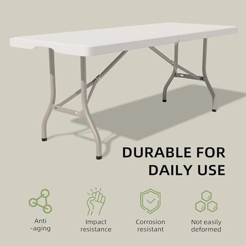 6-Foot Folding Table - Heavy Duty Portable Table with 330lb Capacity
