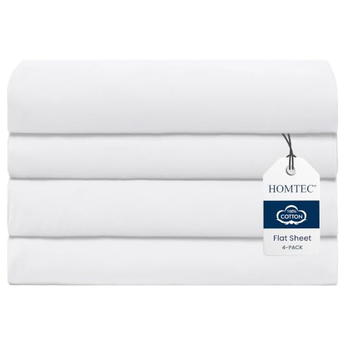 4-Pack Twin Size Flat Sheet, 100% Cotton Percale Bed Sheet, White 67x101