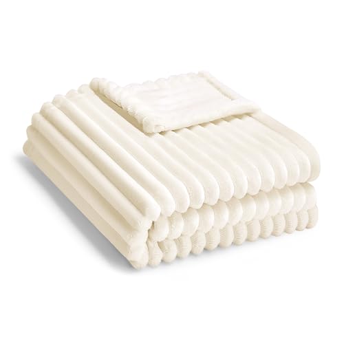Soft Fleece Baby Blanket - Reversible Striped Infant Blanket, 30x40 Inch, Cream