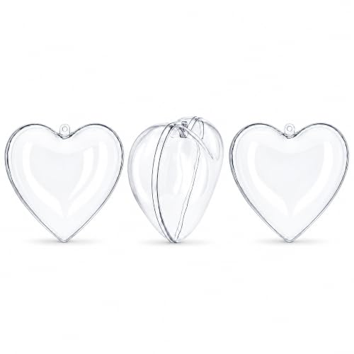Set of 3 Clear Plastic Heart Christmas Ornaments 3.05 Inches - Shatterproof Holiday Decor