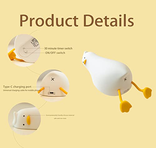 Cute LED Lying Flat Duck Night Light - Dimmable Squishy Touch Lamp
