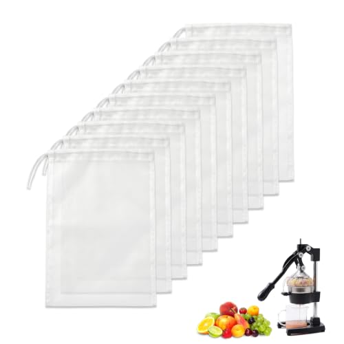 10-Pack Reusable Nylon Juicer Straining Bags, 9.8 x 13.8 Inch Mesh Pouches