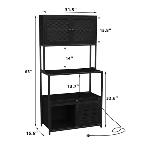6-Tier Industrial Kitchen Bakers Rack with Power Outlet and Storage Cabinet