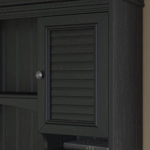 Bush Fairview 60W L Shaped Desk Hutch with Shelves & Cabinets - Antique Black