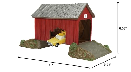 Illuminated Winter River Bridge Car Crash Collectible Village Building