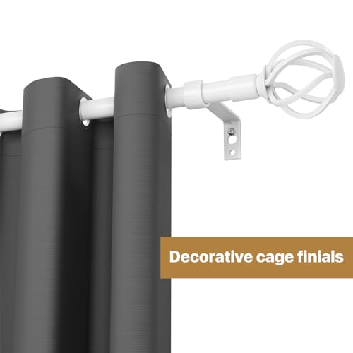 Adjustable White Curtain Rod 32-50 Inch with Twisted Cage Finials