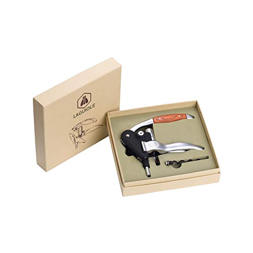 LAGUIOLE Lever Corkscrew with Aluminium & Wooden Handle - Gift Box Included