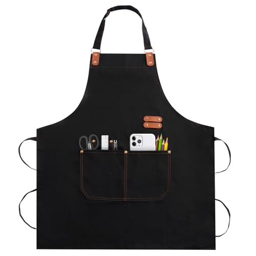 Adjustable Chef Apron with 4 Pockets - Durable Cotton Blend for Kitchen