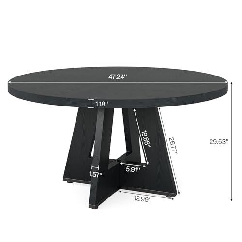 47-Inch Round Wooden Dining Table, Black Kitchen Table with Cross Base