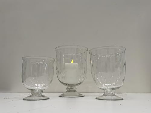 Set of 3 Hand-Blown Glass Star-Cut Hurricane Lanterns for Home Decor