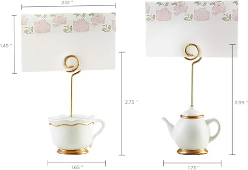 Teapot and Teacup Place Card Holders, Pink Resin Table Decor - Set of 6