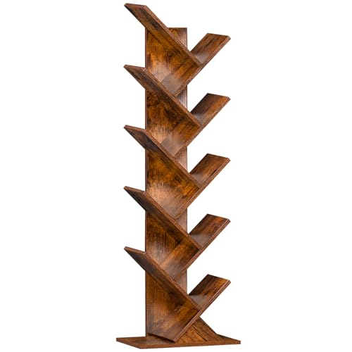 10-Tier Tree Bookshelf, Narrow Tall Wood Bookcase for Small Spaces