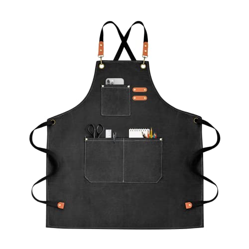 Canvas Chef Apron with 3 Pockets - Cross Back Durable Work Apron