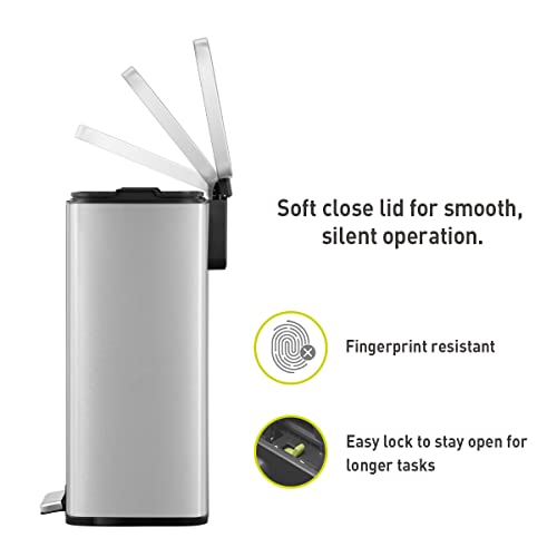 Brushed Stainless Steel Step Trash Can 13.2 Gal 50L with Soft Close Lid