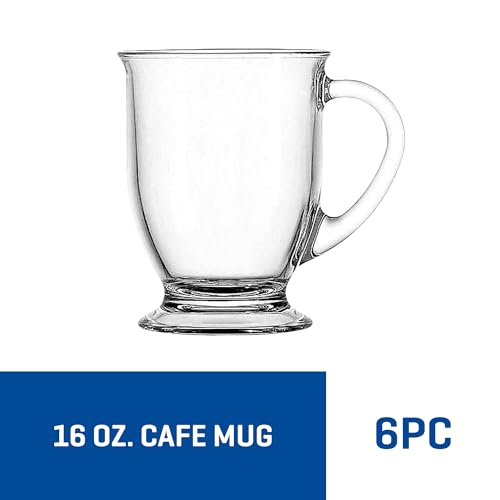 Anchor Hocking 16oz Glass Coffee Mug Set of 6 - Durable Clear Drinkware