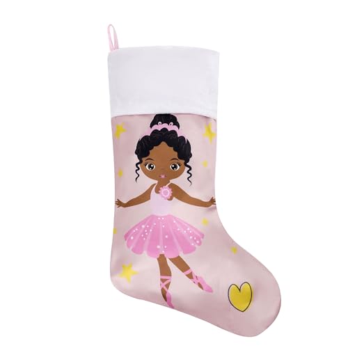 Pink Christmas Stocking with Black Princess Print - 18 Inch Holiday Decor - Pink Variation
