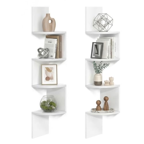 4-Tier Wall-Mounted Corner Floating Shelves, Set of 2, Cloud White