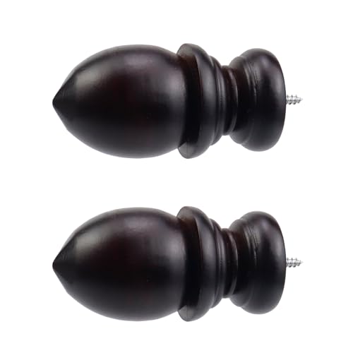 Wooden Curtain Rod Finials, 1.5-Inch Screw-On End Caps, 2-Pack