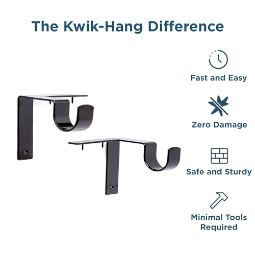 No-Drill Curtain Rod Brackets – Heavy Duty Damage-Free Window Hardware, Black