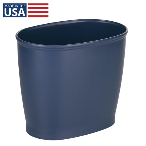 Slim Plastic Bathroom Trash Can, Navy Blue - Small 2.1 Gallon Waste Basket for Bedroom, Office, and Dorm