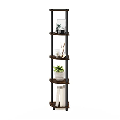5-Tier Corner Bookshelf Space-Saving Open Storage Shelf, Amber Pine