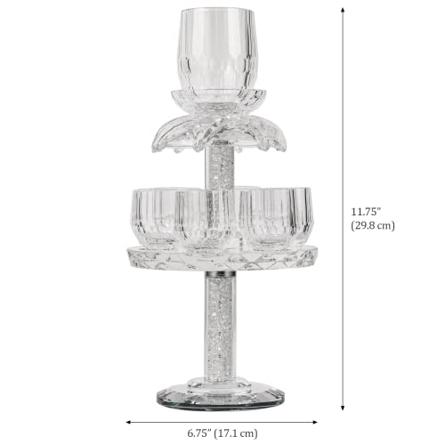 Crystal Wine Fountain Kiddush Cup Set with 6 Cups for Shabbat and Holidays