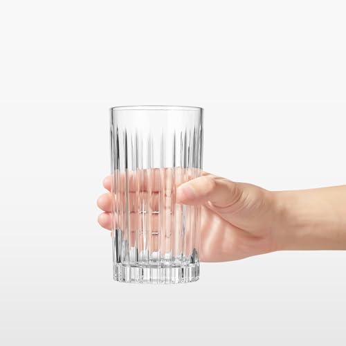 Royalrose Premium VertiLine 13.5oz Tall Highball Glasses Set of 6 - Lead-Free Crystal