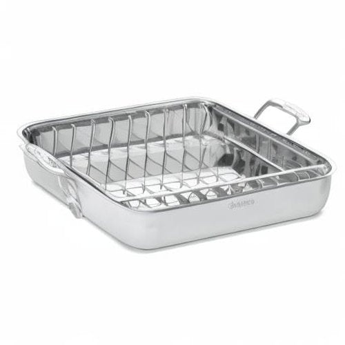 Cuisinart 16-Inch Roasting Pan, Induction Compatible Premium Rectangular Roaster Pan With Rack, Stainless Steel Roasting Pan with Rack, Large Capacity, Dishwasher Safe