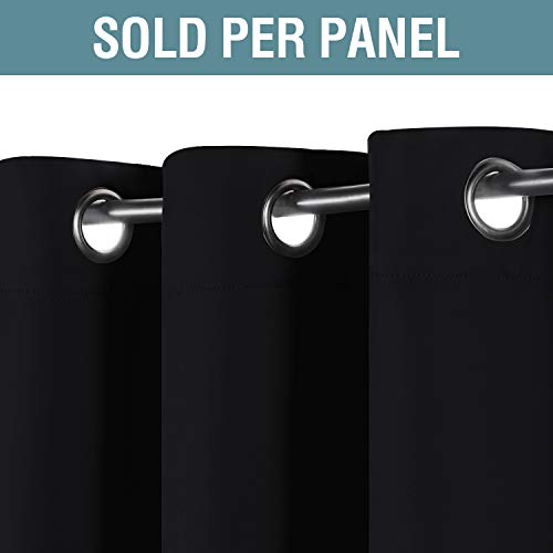 100% Blackout Grommet Curtain Panel - 52x96 Inch Thermal Insulated (Jet Black)